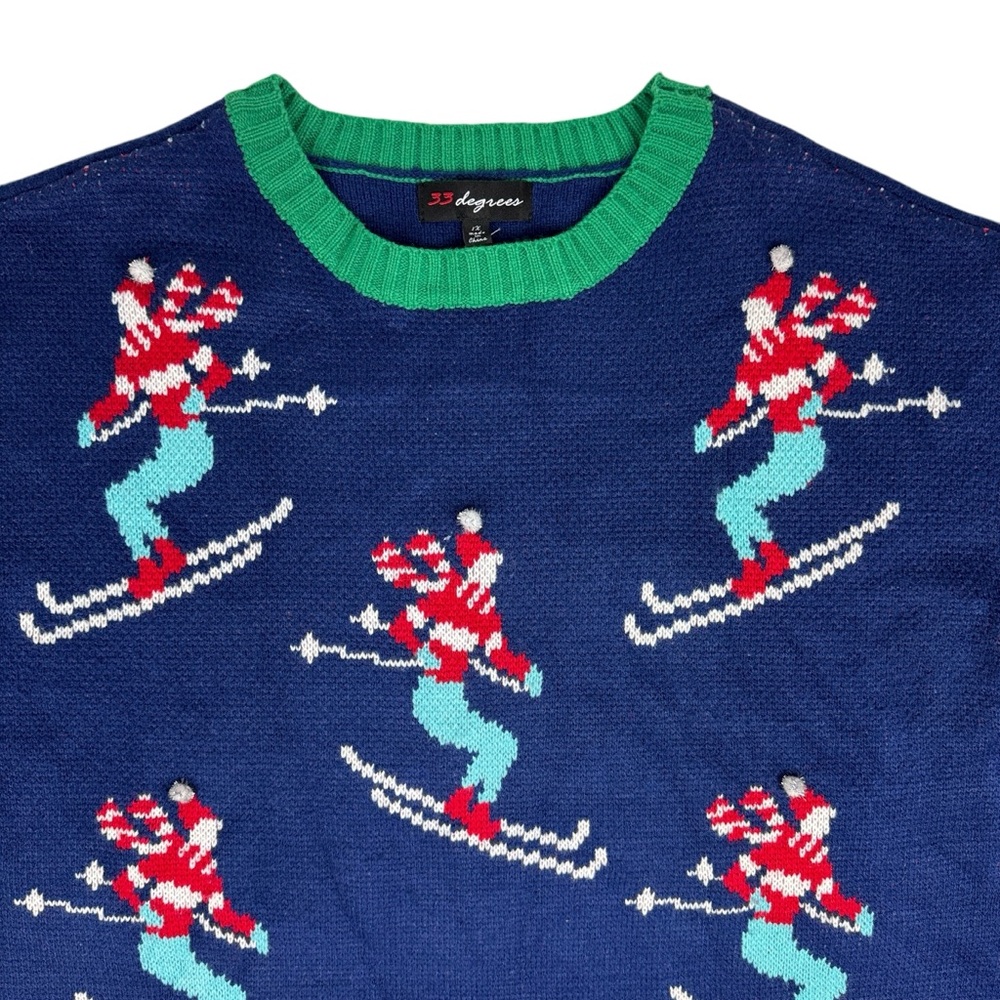 33 Degrees Ugly Christmas Sweater Sz XL Alpine Skiers Skiing Pine Trees Holiday - Picture 3 of 13